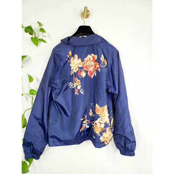 UO x SILENCE NOISE Navy Floral Satin Lightweight Windbreaker Bomber Jacket M - Picture 13 of 14